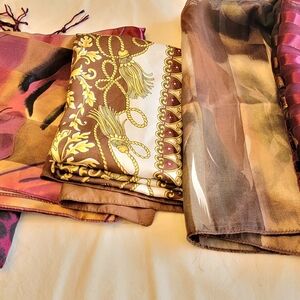 Elegant Multicolor Scarves Set Of 5 Pieces In Dark, Rich Colors.